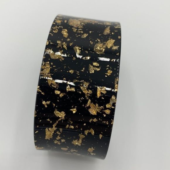 Acrylic cuff bracelet resin gold leaf black retro - Picture 4 of 9